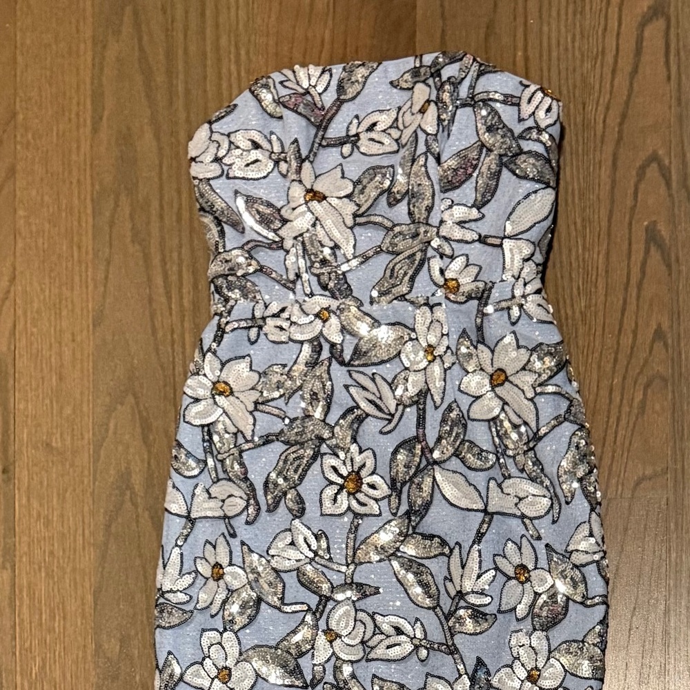 Milly Magnolia Silver Floral Sequins Maxi Dress Size 4 NWT